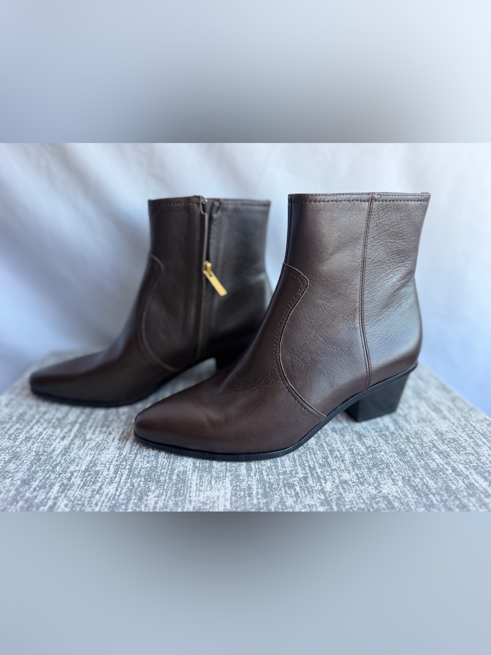 Veronica Beard Dark Brown Leather Ankle Boots with Side Zip